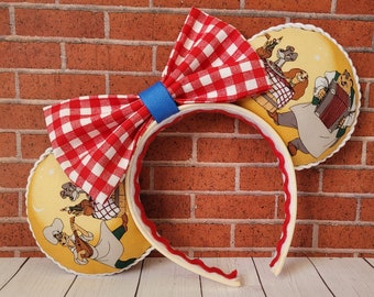 Lady and the Tramp Ears, Mouse Ears, Handmade Ears, Bow Headband, Ear Holder, Ready  to ship