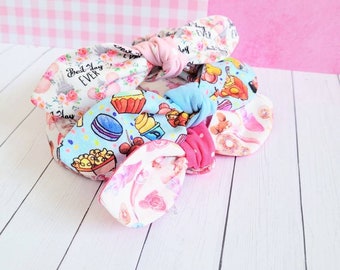 Snacks and flowers Inspired Knotted Headband, Parks Headband, Knot Headband, Knotted Bowband,  Top Knot Headband, Ready to ship