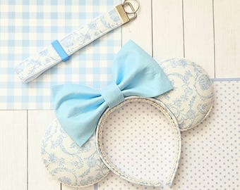 Handmade Yellow Floral Cotton Mouse Ears - One Size Light Blue Fabric Bow Headba Light Blue Fluffy Mouse Ears - Etsy main image 4