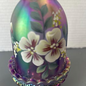 Vintage Fenton Purple Carnival Glass Flower Fairy Lamp with Original Sticker