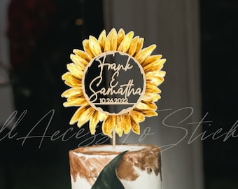Personalized Sunflower Wedding Cake Topper: Floral Party Decor, Birthday Gift