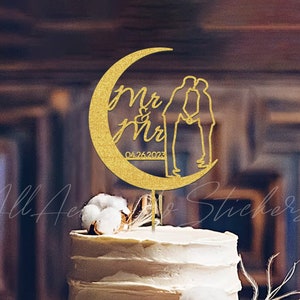 Décoration de gâteau de mariage gay, décoration de gâteau pour couple, signe Love You To The Moon, décoration de gâteau de même sexe, décoration de gâteau de mariage LGBT