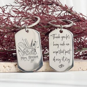 Personalized Teacher Thank you Keychain, Custom Name Keyring, End of Year Teacher Appreciation Gift from Student, Engraved Metal Key Tag