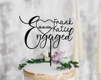 Personalized Engagement Cake Topper, Couple Name with Heart Cake Topper, Wedding Cake Decor, Just Engaged Gift