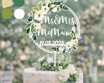 Décoration de gâteau de mariage verdure personnalisée, prénom, décoration de gâteau floral ivoire, décoration de gâteau d'anniversaire baptême remise des diplômes retraite