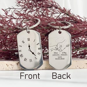Custom Daddy Keychain with Birth Time Clock, Engraved Baby Stats Keyring, New Dad Gift, First Father&#39;s Day Gift