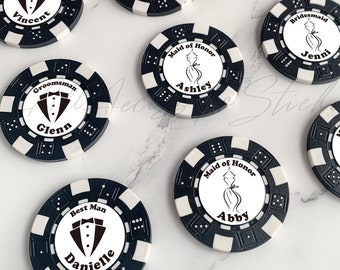 Personliga pokermarker för bröllop, pokerset med brudtärnenamn, tryckt frieri till marskalken, minnessaker till svensexan, bröllopsgåvor