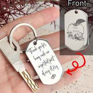 Personalized Teacher Thank you Keychain, Custom Name Keyring, End of Year Teacher Appreciation Gift from Student, Engraved Metal Key Tag