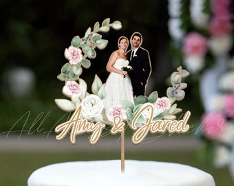 Custom Photo Wedding Cake Topper, Garden Wedding Silhouette Cake Topper, Your Own Cake Sign,  Anniversary Cake Ornament