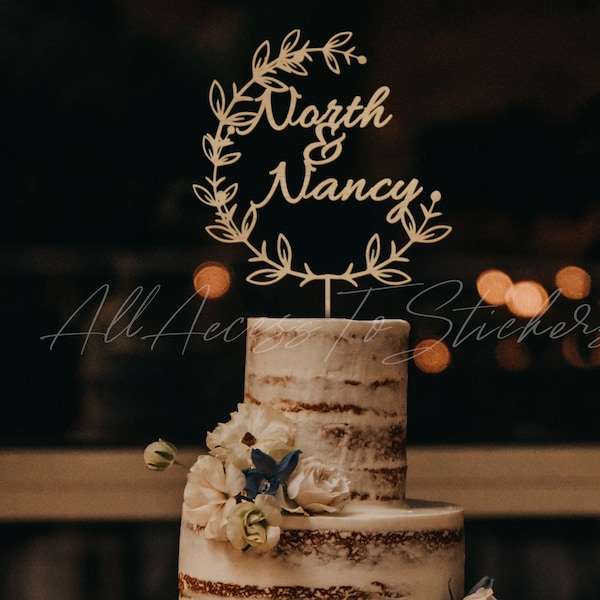 Décoration de gâteau de mariage personnalisée, décoration de gâteau de nom de couple personnalisé pour la fête nuptiale, décoration de gâteau de fiançailles couronne, cadeau d'anniversaire