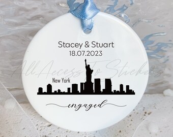 First Xmas Hanging, New York City Skyline Ornament, Wedding Skyline Ornament, Personalized Engagement City Keepsake, Christmas Tree Decor,