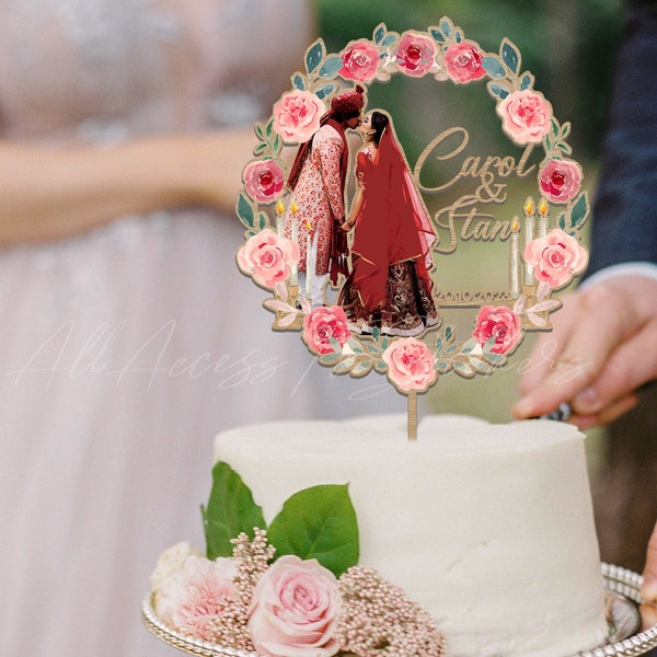 Custom Name And Date Indian Wedding Cake Topper, Hindu Wedding Cake Decoration, Lehenga Dress Design Cake Ornament
