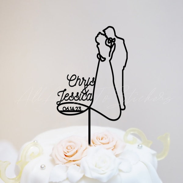 Mr and Mrs Wedding Cake Topper, Couple Kissing Cake Topper, Bride and Groom Cake Topper With Name, Wedding Anniversary Cake Ornament