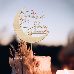 Celestial Wedding Cake Topper, Moon and Star Cake Topper, Family Name Caket Topper, Engagement Cake Topper, 50th Anniversary Gift