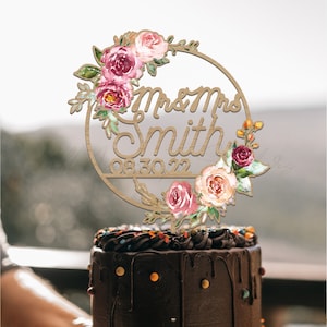 Topper per torta nuziale con giardino personalizzato, topper per torta floreale con nomi di coppia, etichetta per torta di fidanzamento, decorazione per torta ad acquerello