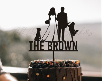 Weddding Cake Topper, Family Members Cake Decor, Silhouette Dessert Decor, 5th Wedding Anniversary Keepsake