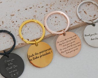 Custom Text Engraved Keychain, Stainless Steel Circle Keyring, Birthday Gift for Bestie, Meaningful Keepsake, 4 Color Options & 36 Fonts