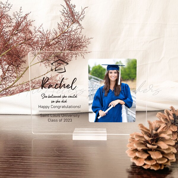 Personalized Photo Graduation Plaque, Acrylic Graduation Photo Stand, Custom Graduation Photo Display, College Grad Gift, Class Of 2023 Gift