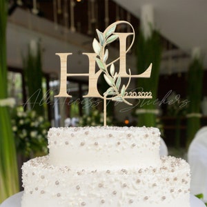 Garden Couple Initials Cake Topper, Wedding Cake Topper, Minimalist Engagement Cake Topper, 50 Gold Wedding Anniversary Gift image 5