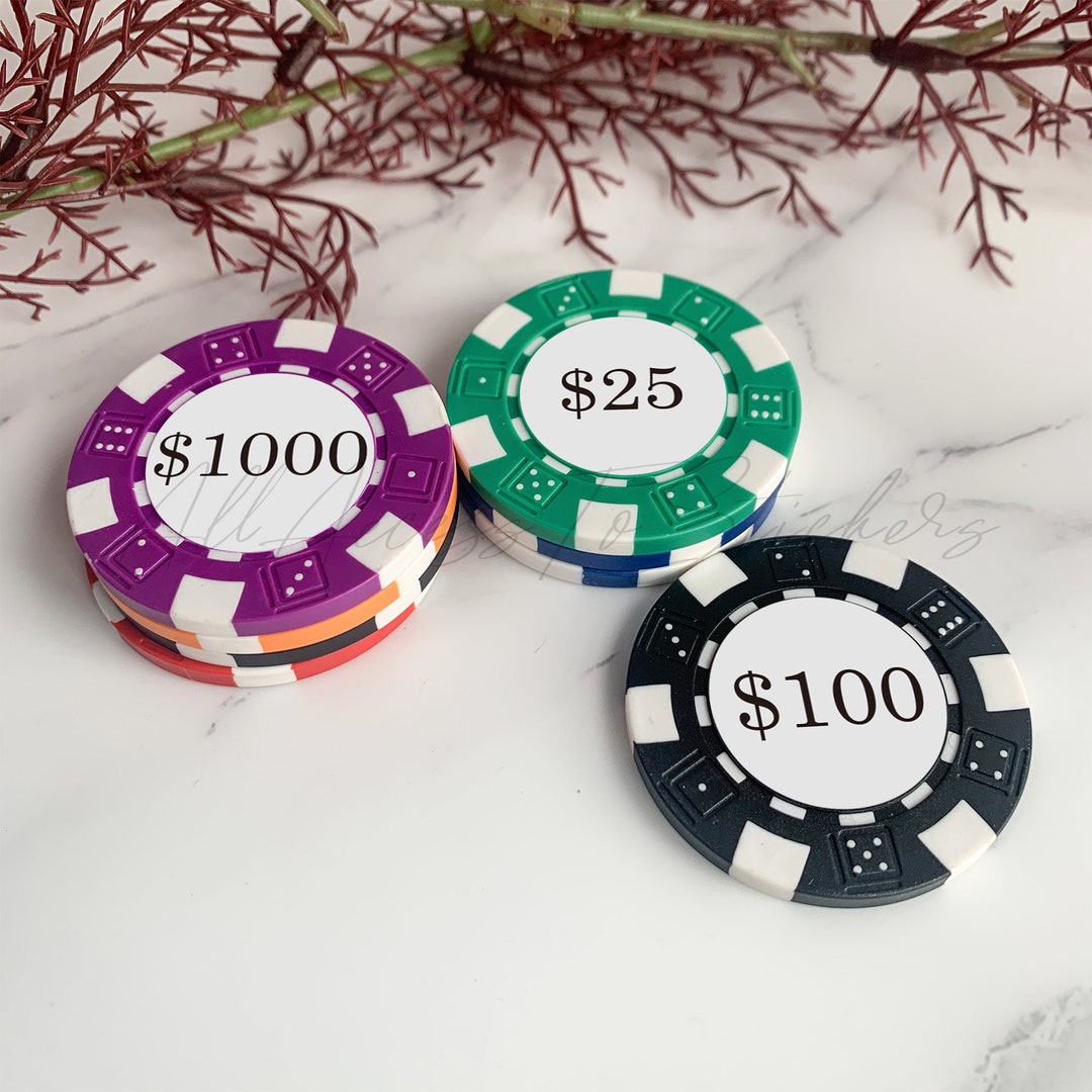 Personalized Denominations Casino Chips, Set of 20 Bulk Figure Poker Chips, Printed