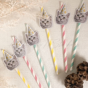 Personalized Pet Face Paper Straw, Custom Birthday Photo Straw, Funny Photo Decor, Animal Lover Gift, Pet Birthday Decor, Personalized Gift