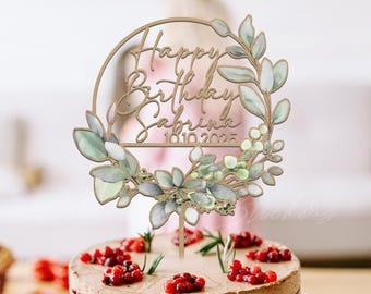Décoration de gâteau verdure rustique personnalisée : article personnalisé pour fête de mariage, enseigne pour gâteau nominatif, décoration d'intérieur, cadeau d'anniversaire 16e, 30e 40e