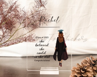 Personalized Graduation Plaque With Cap And Gown, Acrylic Graduation Picture Stand, Custom Graduation Display, Class Of 2024 Gift