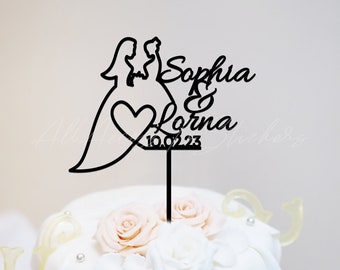 Personalized Mrs And Mrs Cake Topper, Lesbian Outline Wedding Cake Topper, Abstract Cake Topper, Same Sex Cake Topper