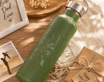 Botella de agua personalizada para el Día del Padre, regalo personalizado para papá de parte de los niños, vaso con diseño de mano grabada, el mejor regalo para papá.
