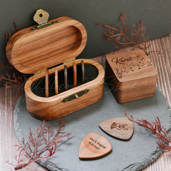 Personalized Engrave Guitar Pick with Case, Custom Guitar Pick, Wooden Guitar Pick, Music Lover Gift, Boyfriend Gift