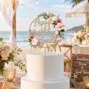 Adorno personalizado de acuarela para pastel de bodas "Sr. y Sra.", placa con los nombres de la pareja, adorno de diseño natural, decoración de boda bohemia, adorno para pastel de aniversario. imagen 2