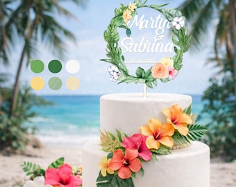 Tropical Wedding Cake Topper, Mr & Mrs Cake Topper, Monstera Leaves Cake Decor, Anniversary Keepsake, Beach Wedding Decor