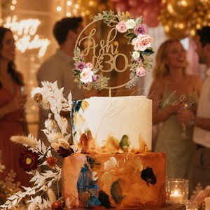 Adorno personalizado de acuarela para pastel de bodas "Sr. y Sra.", placa con los nombres de la pareja, adorno de diseño natural, decoración de boda bohemia, adorno para pastel de aniversario. imagen 3