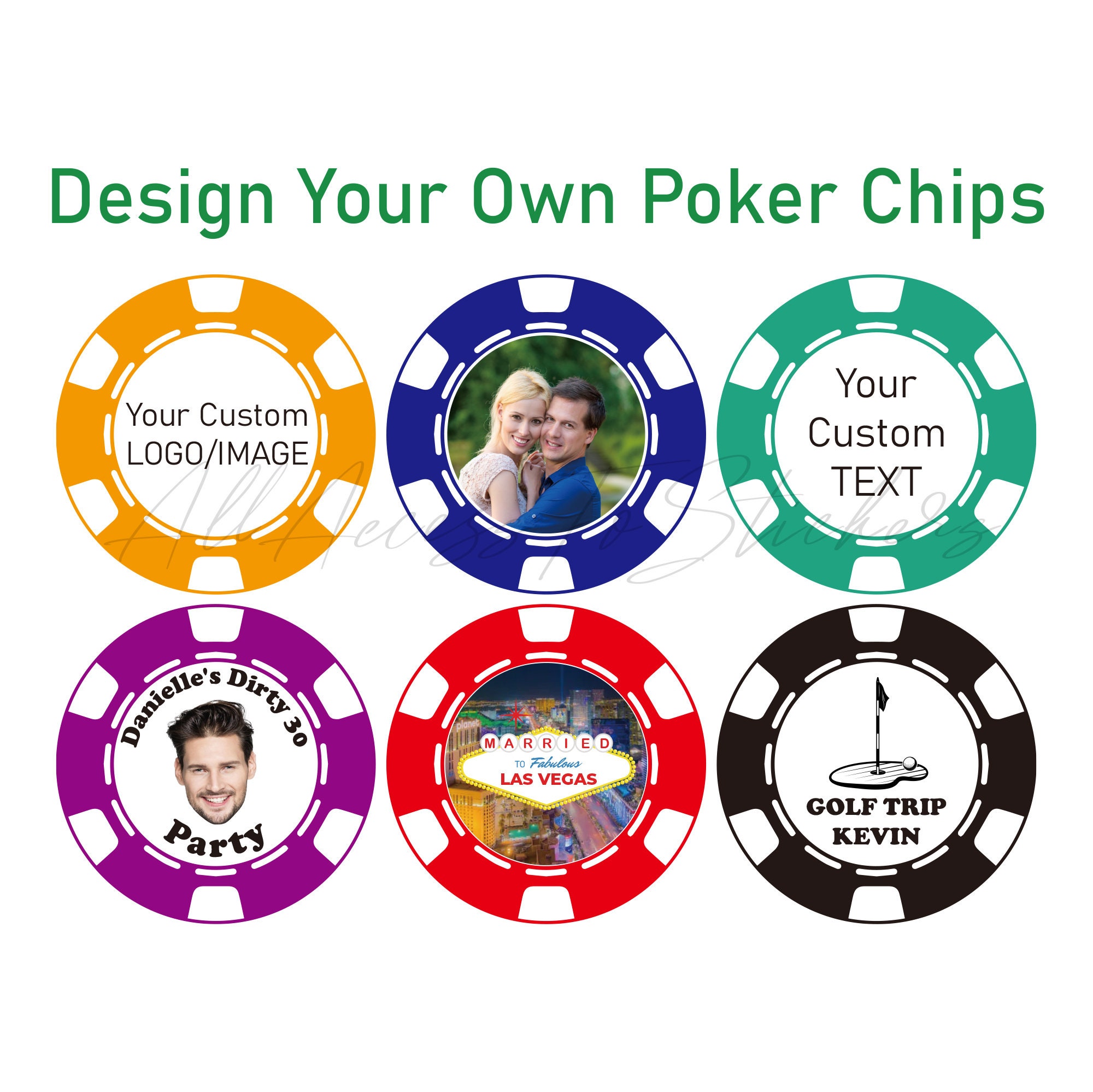 30 Pc Personalized LED Las Vegas Poker Chip Wedding Cake Topper