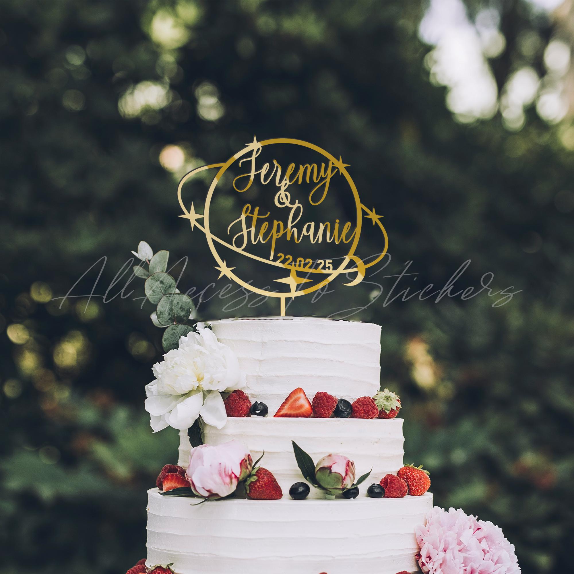 Adorno para tarta de bodas personalizado con luna y estrella: decoración  celestial grabada - Etsy México, image size:2000x2000