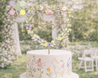 Decorazione romantica floreale per torta nuziale, decorazione personalizzata con nome, decorazione con fiori di campo, decorazione per torta di compleanno o laurea.
