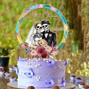 Romantic Skeleton Wedding Cake Topper, Til Death Do Us Part Topper, Skull Wedding Cake Topper, Fun Bride and Groom Cake Topper