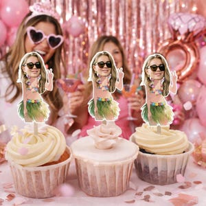 Personalisierte Hawaii Cupcake Topper, Foto Deko für Luau Party, Strand Geburtstagsdeko, Pool Party Deko