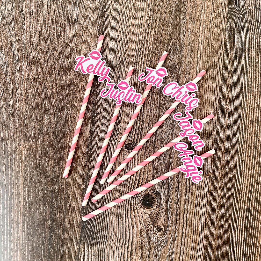 Pink Theme Hen Party Straw, Personalized Name Straw With Lips, Wedding