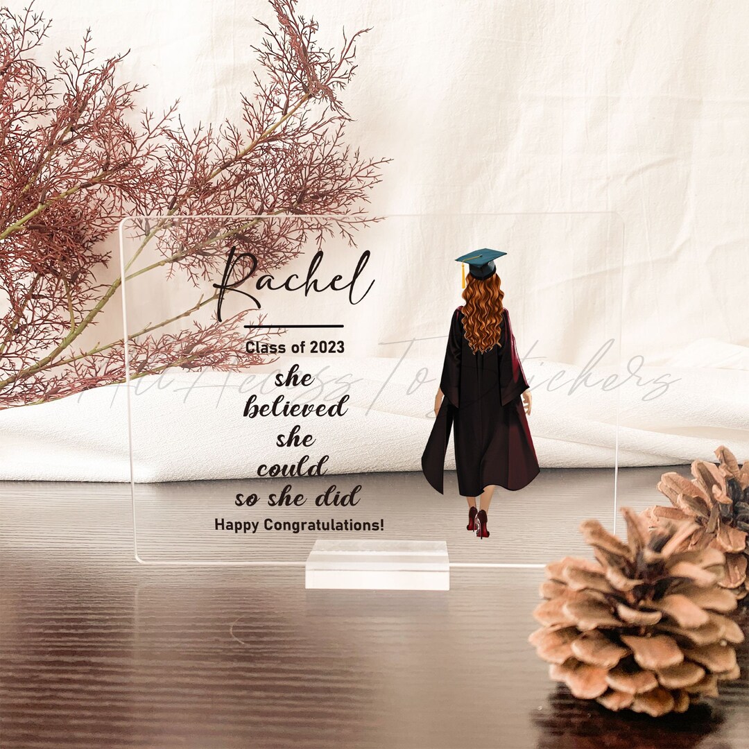 Personalized Graduation Plaque With Cap and Gown, Acrylic Graduation