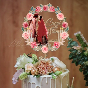 Indian Wedding Cake Topper, Hindu Wedding Cake Decor, Lehenga Dress Design Cake Topper, Rose Red Cake Ornament