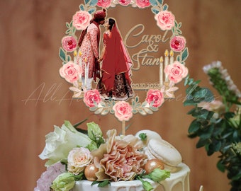 Indian Wedding Cake Topper, Hindu Wedding Cake Decor, Lehenga Dress Design Cake Topper, Rose Red Cake Ornament