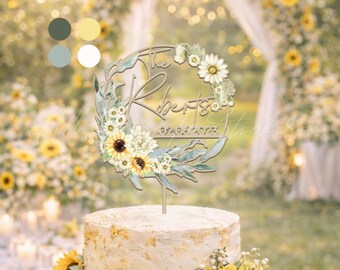 Adorno personalizado para pastel de girasol, adorno para pastel de compromiso con margarita, decoración para pastel de boda con temática de jardín, decoración para fiestas