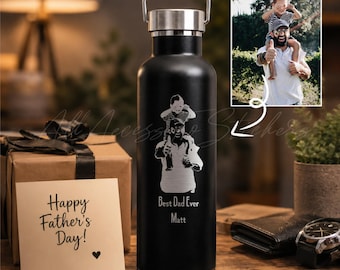 Gourde personnalisée avec photo gravée, cadeau personnalisé pour la fête des pères, gobelet en acier inoxydable pour enfant, meilleure bouteille pour papa de tous les temps