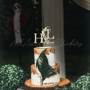 Garden Couple Initials Cake Topper, Wedding Cake Topper, Minimalist Engagement Cake Topper, 50 Gold Wedding Anniversary Gift image 6
