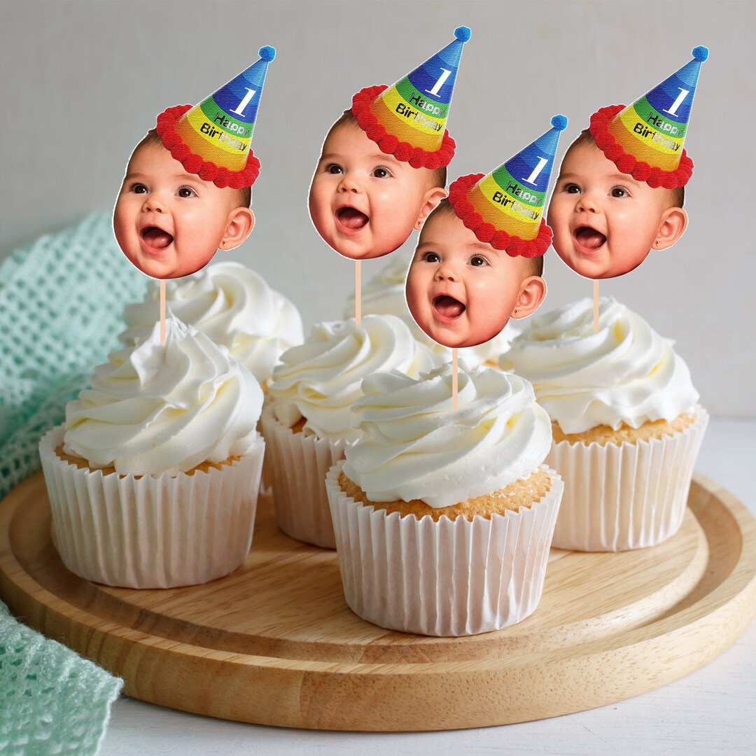 Face Cupcake Topper, First Birthday Decoration, Custom Print Topper, Kids Birthday Ornament
