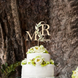 Garden Couple Initials Cake Topper, Wedding Cake Topper, Minimalist Engagement Cake Topper, 50 Gold Wedding Anniversary Gift image 7