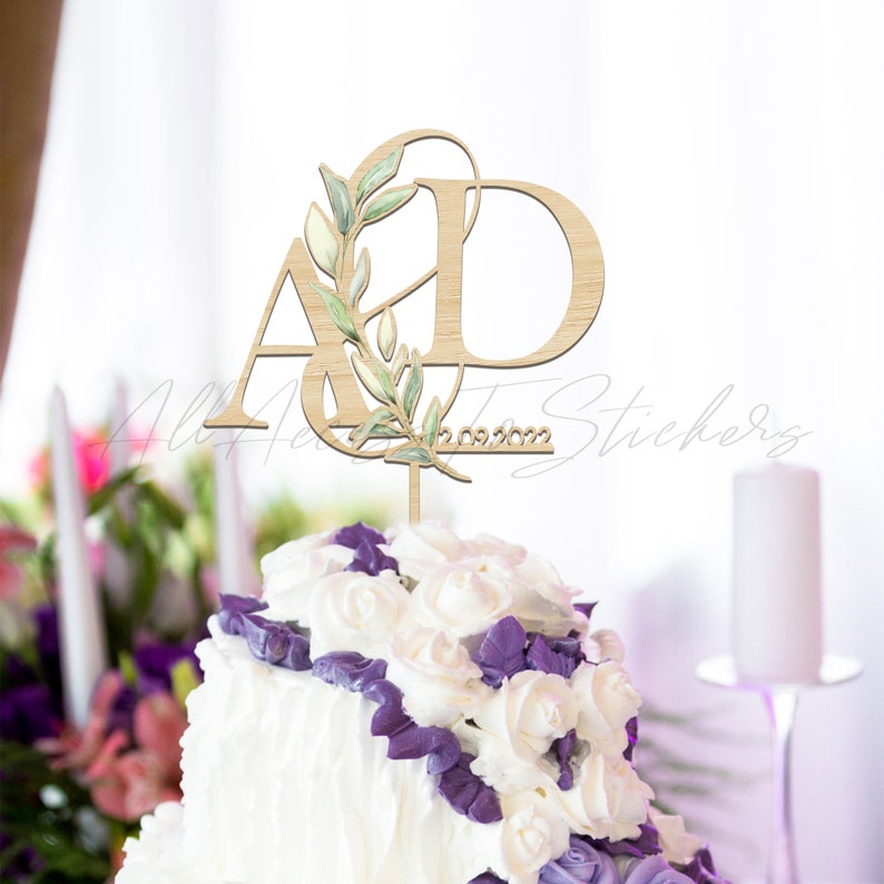 Garden Couple Initials Cake Topper, Wedding Cake Topper, Minimalist Engagement Cake Topper, 50 Gold Wedding Anniversary Gift image 10