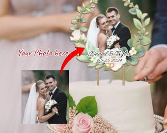 Personalisierter Foto Hochzeitstorte Topper, Personalisierter Paar Bild Cake Topper mit Namen & Datum, Einzigartige Hochzeitstorte Dekoration