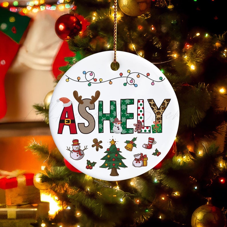 Monogram Name Christmas Ornament, Vintage Letters Sign, Christmas Tree